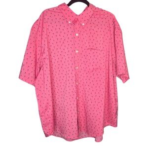 IZOD Button Down Short Sleeve Palm Tree Print Shirt Pink Casual Mens 2XL